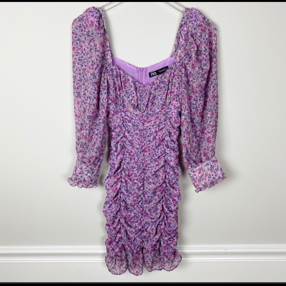Zara draped floral rushed dress (worn once) - Picture 2 of 3